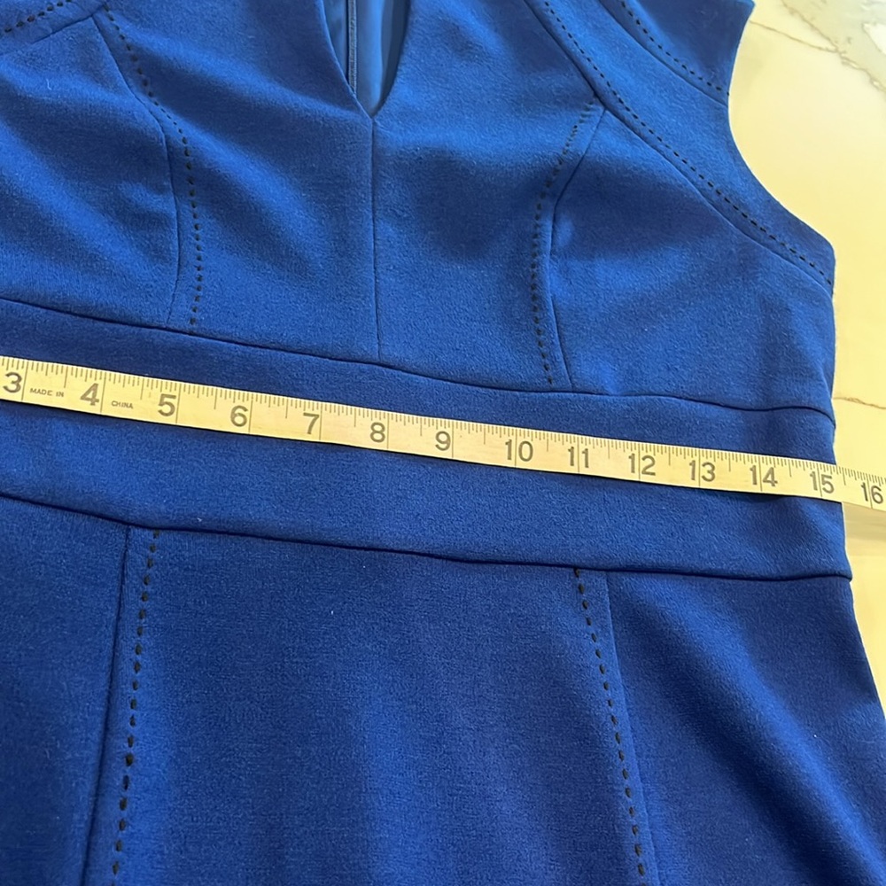 Sangria Royal Blue Sheath Dress V-neck Sleeveless 10P Top Stitching Details. - Picture 14 of 16